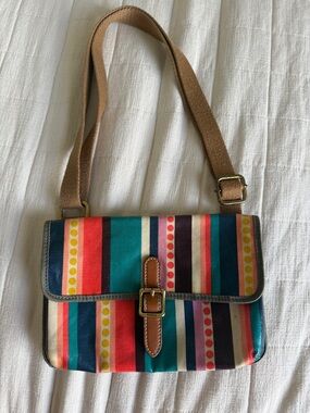 Fossil multicolored striped coated canvas bag